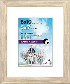 Americanflat 8x10 Picture Frame with Shatter-Resistant Glass - Use as 5x7 Frame with Mat or Display 8x10 Photo Without Mat - Signature Collection - Picture Frames for Tabletop and Wall - Natural Oak