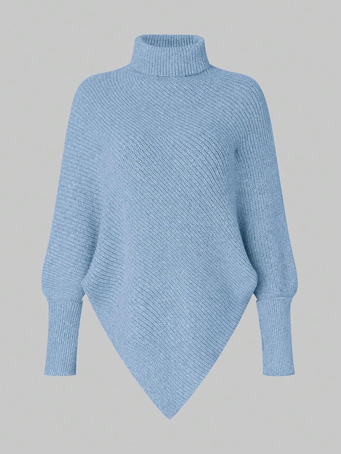 Milumia Women's Turtleneck Poncho Sweaters Asymmetrical Ribbed Sweater Dolman Loose Pullover Knit Tops - Image 2