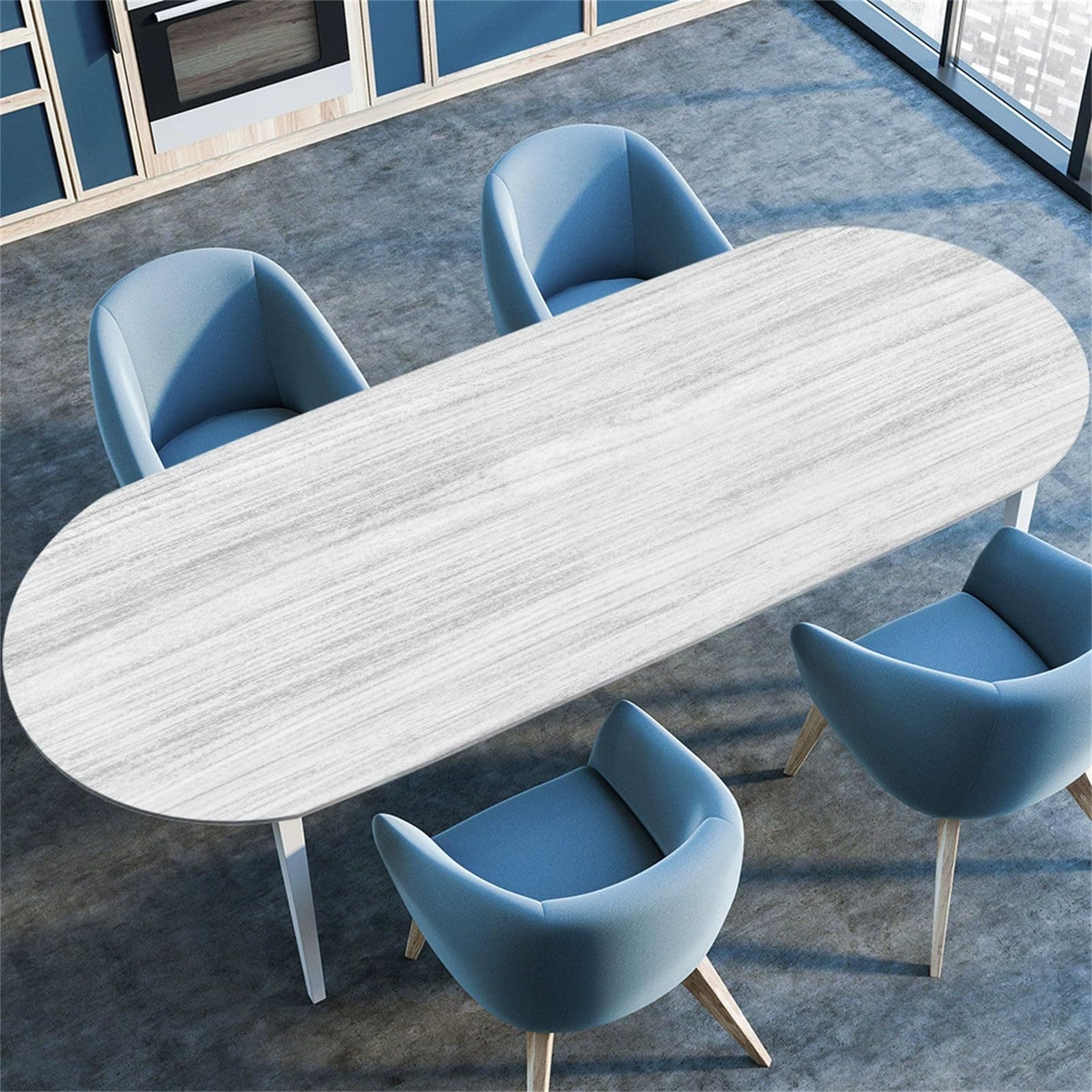 Morbuy Oval Elastic Fitted Tablecloth, 3D Wooden Board Pattern Oval Fitted Table Cover Waterproof Wipe Clean Table Cloth Stain Resistant Tablecloths for Party Kitchen (White Grey,137x183cm)