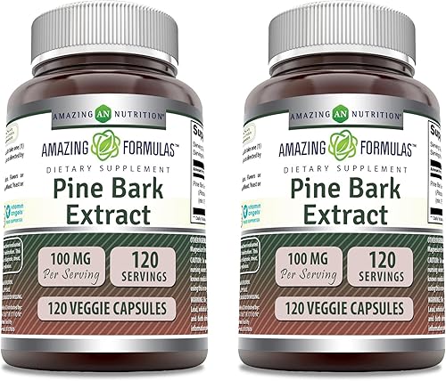 Amazing Formulas Extracto de corteza de pino de 100 mg 120 cápsulas vegetarianas  Sin OMG  Sin gluten  Fabricado en Estados Unidos  Adecuado para