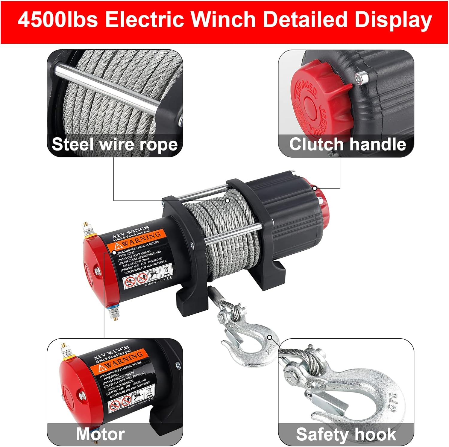 VZCY 12V 4500 LBS Electric Winch, Waterproof Towing Wire Rope Winch Kit with Wireless Remote Control/Mounting Bracket for Towing ATV/UTV Off-Road Trailer Marine Towing Kit : Industrial & Scientific