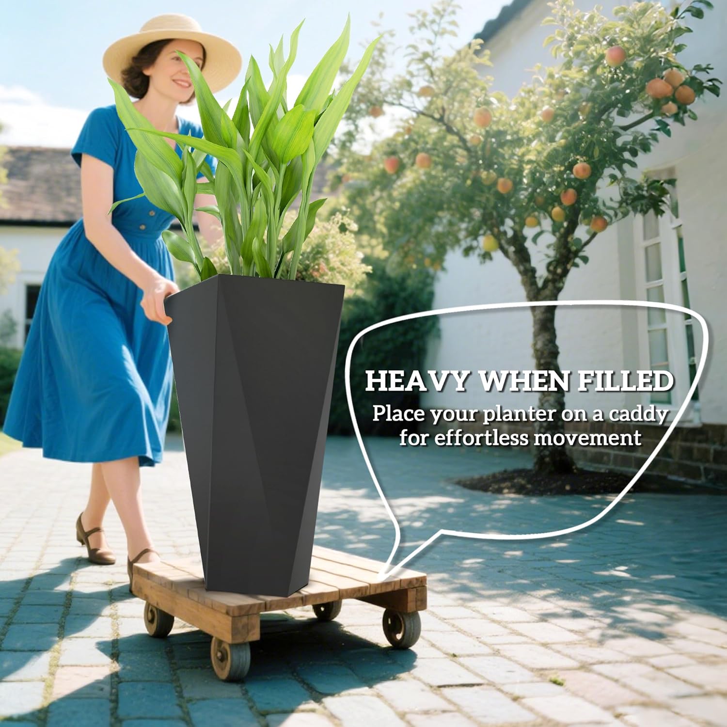 Outsunny Set of 3 Tall Planters, 28.75", 24.5", 20.5", MgO Indoor Outdoor Planters with Drainage Holes, Stackable Flower Pots for Garden, Patio, Balcony, Front Door, Black