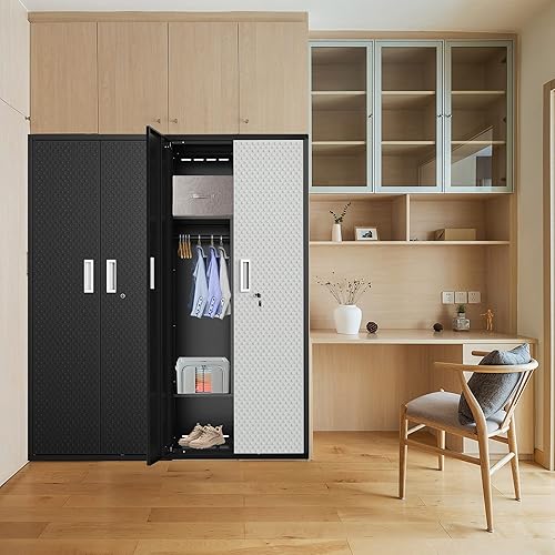 Miniatura 7 de Metal Storage Cabinets Locker for Home Office, 71" Garage Storage Cabinet with Lockable Door, Adjustable Shelves and Hanging Rod, Steel Wardrobe