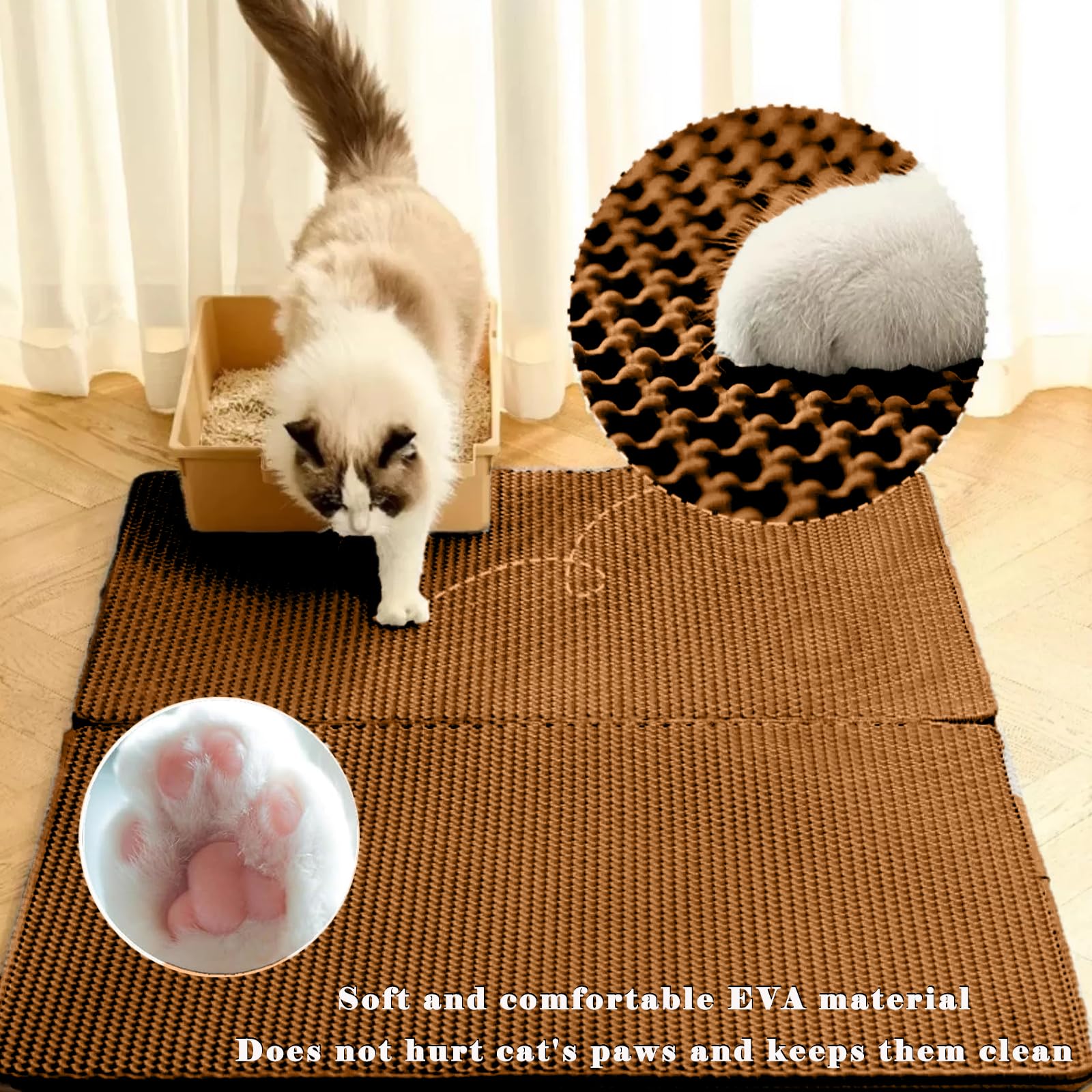 HCY&WLD Katzenstreu-Matte, Wabenmuster, doppellagig, wasserdicht, urinfest, rutschfest, Streukontrolle, weniger Abfall, leichter zu reinigen, Braun, 114,3 x 66 cm