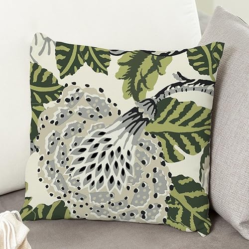 Miniatura 5 de ArogGeld Fundas de almohada de lino blanco y verde con hojas verdes, color gris y negro, fundas de cojín de lino blanco y verde, estilo asiático,