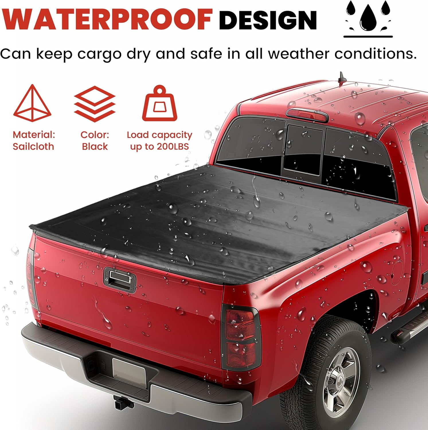 Image showing the tonneau cover rolled up and secured at the front of the truck bed