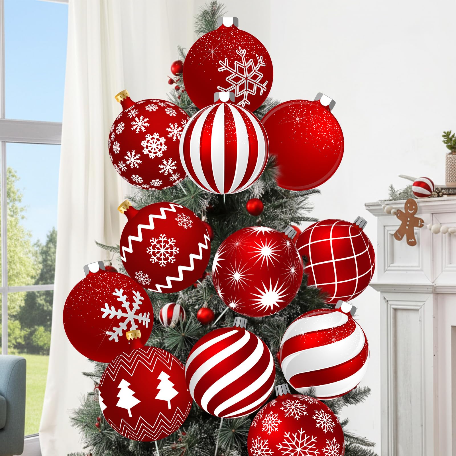 Boules de Noël rouges Yuntau : lot de 12 décorations pour sapin et grands vases de fête