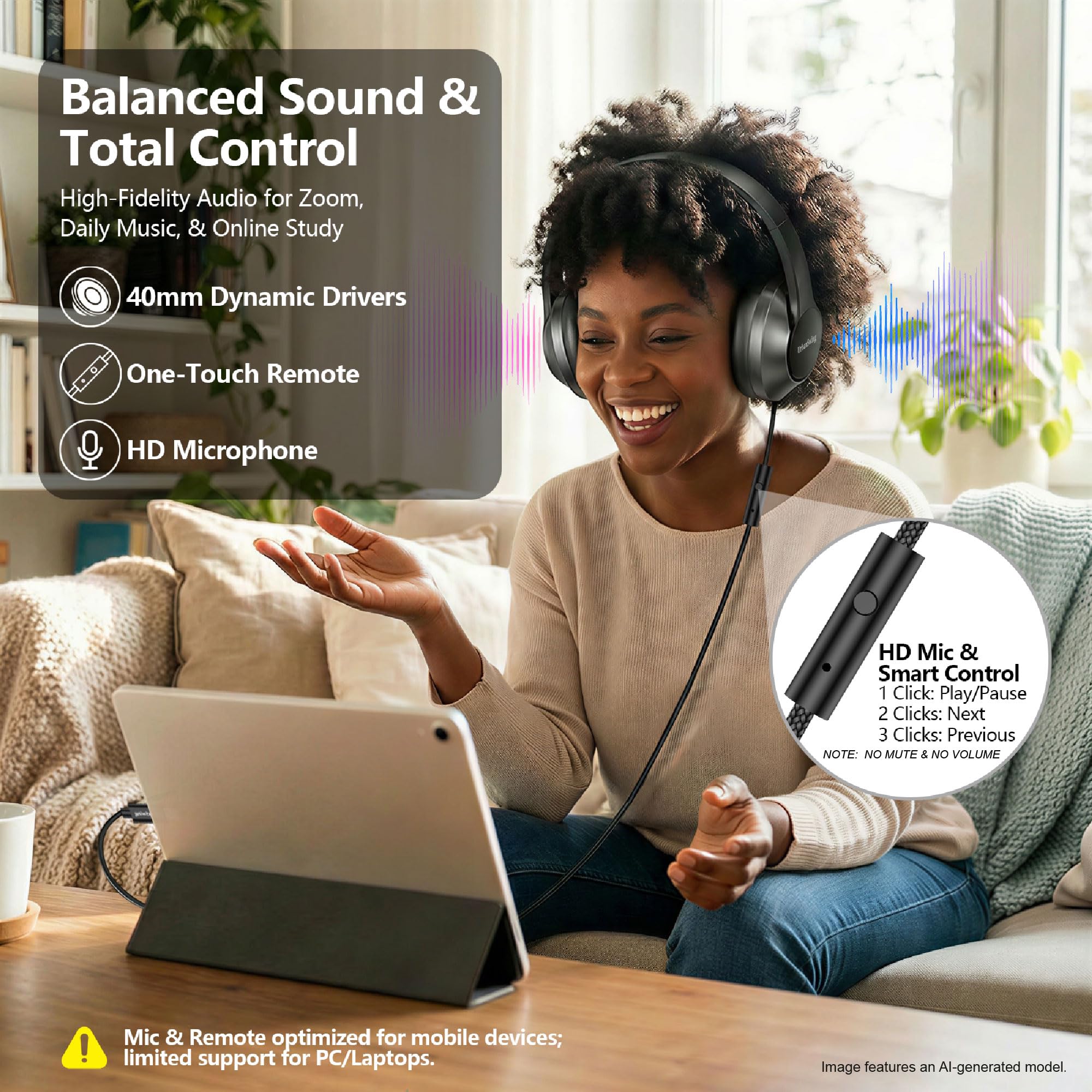 URBAN SWING W2 Słuchawki USB C, przewodowe nauszne, adapter AUX Plus USB-C 3,5 mm, przewodowy zestaw słuchawkowy z mikrofonem, wytrzymały, bardzo długi kabel o długości 1,5 m, do konsol do gier