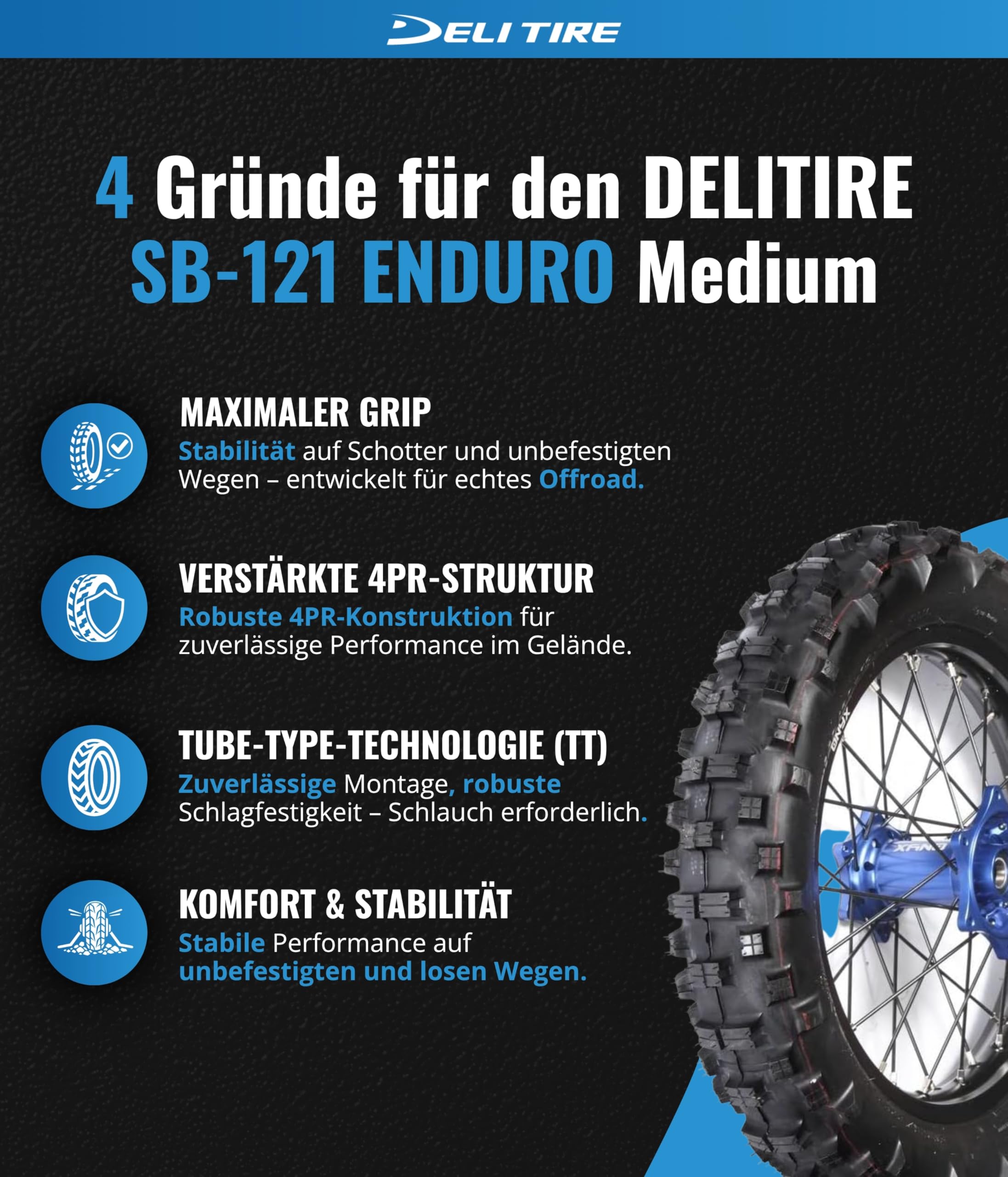 Deli Tire SB-121 FIM ENDURO COMPETITION 120/80-18 Enduro Pneu arrière Motocross