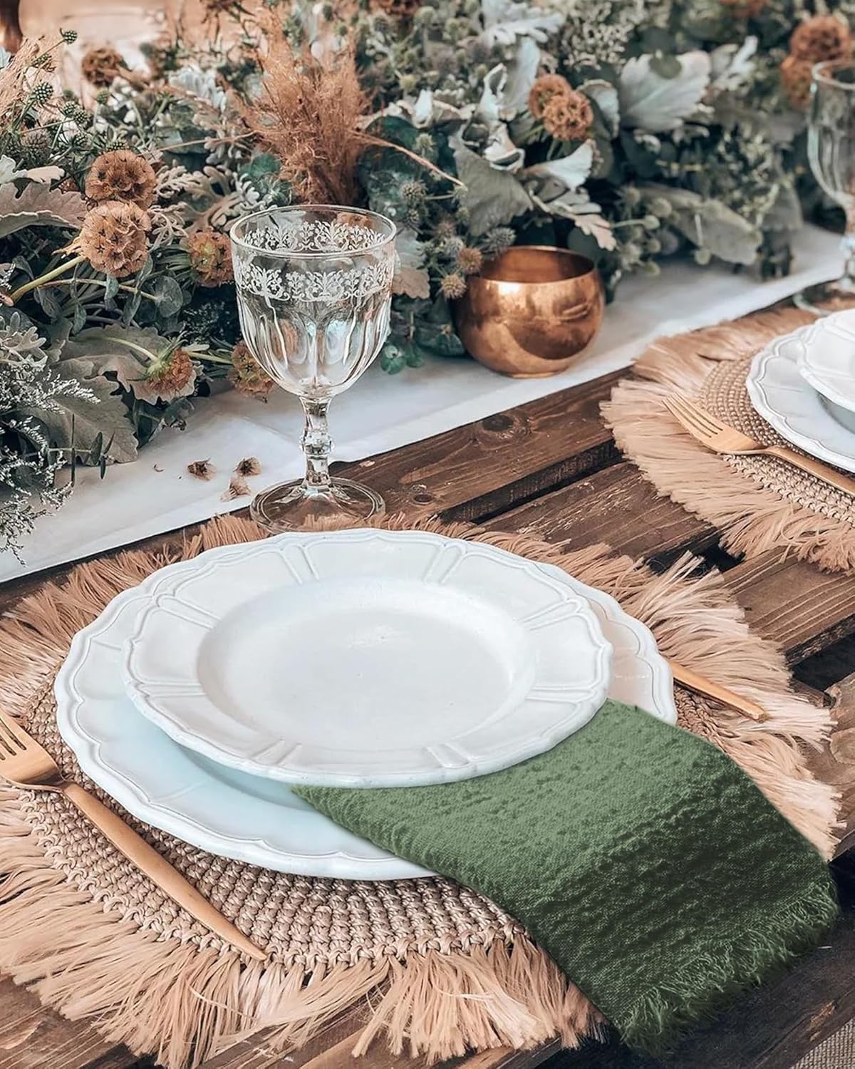 36 Pack Olive Green Cloth Napkins Cotton Linen Napkin 16 x 16 Inch Green Napkins Cloth Handmade with Fringe Soft Washable Rustic Dinner Napkin Cloths for Wedding Party Dinner Table