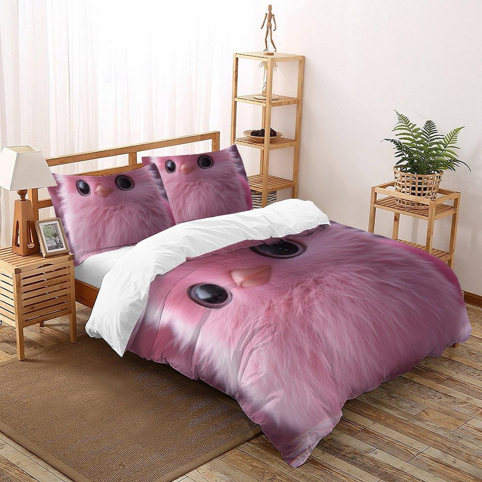 Housse de couette 260x220 lavable et infroissable en microfibre imprimé animaux pour fille