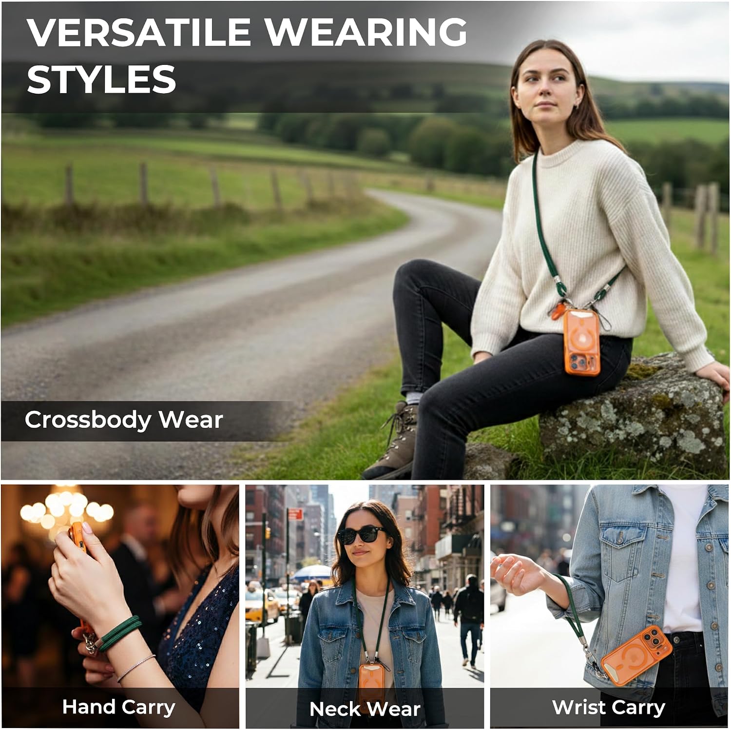 LOOXER® Premium Crossbody Phone Strap | Adjustable Universal Phone Lanyard with TPU Anchor Tag & Precision Metal Hardware | Hands-Free Carry, Designed in England (Forest Green)