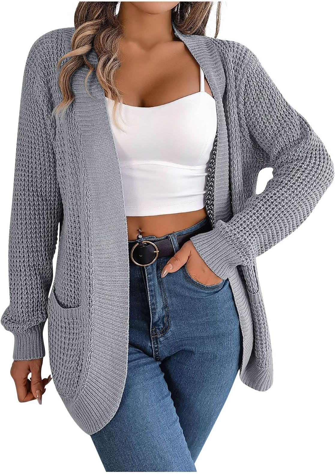 QITOHKWomen's Lightweight Cardigans And Winter Casual Pocket Long Sleeve Knitted Sweater Cardigan Jacket Cardigan, S-L