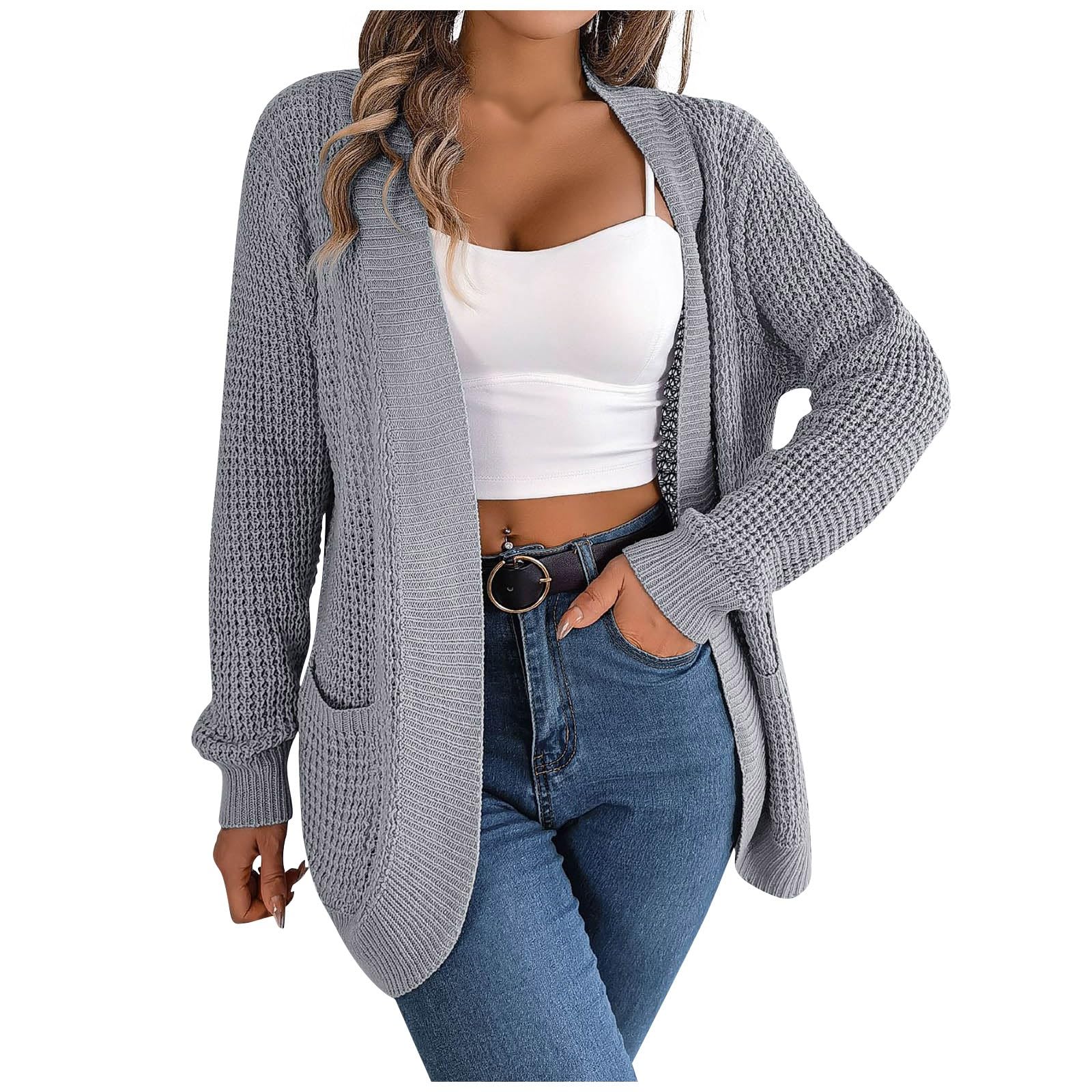 QITOHKWomen's Lightweight Cardigans And Winter Casual Pocket Long Sleeve Knitted Sweater Cardigan Jacket Cardigan, S-L