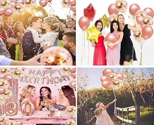 Miniatura 5 de 40 globos de látex de oro rosa de 12 pulgadas y globos de confeti dorado para niñas y mujeres, cumpleaños, boda, compromiso, despedida de soltero,