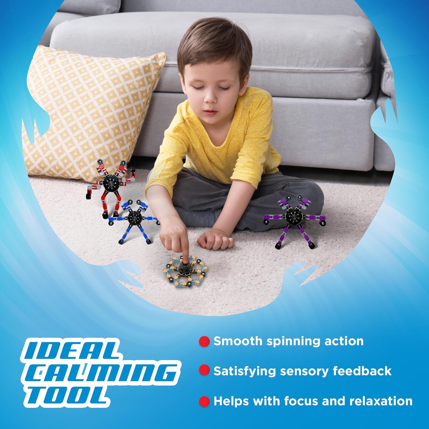 Robo Spinner Fidget Spinner Toys, 4 Pack - Transformable Sensory Fidget Toy for Kids & Adults - Stress Relief Anxiety Toy for Boys & Girls - Build Endless Shapes, Robot Party Favors, Birthday Gifts