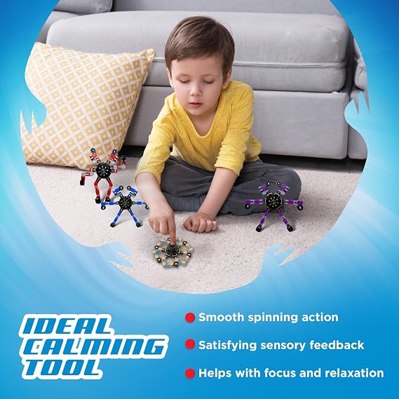 Robo Spinner Fidget Spinner Toys, 4 Pack - Transformable Sensory Fidget Toy for Kids & Adults - Stress Relief Anxiety Toy for Boys & Girls - Build Endless Shapes, Robot Party Favors, Birthday Gifts