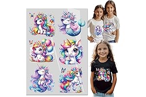 6 Sheet Cute Unicorn Kids Girls Gifts Iron-On Heat Transfer Direct to...