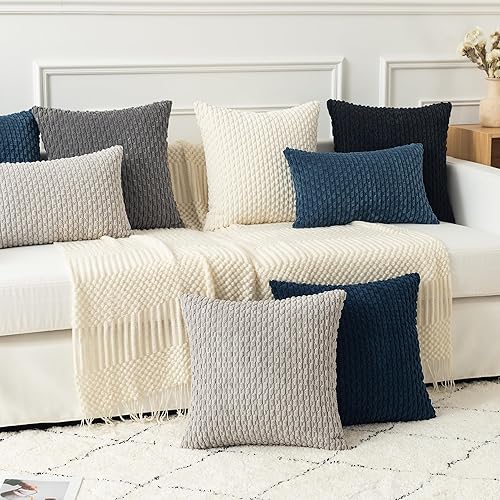 Vista 401 de Kevin Textile - Juego de 2 fundas decorativas para cojines, de pana y con moderno estilo campestre bohemio a rayas para decorar hogar, sofá, cama