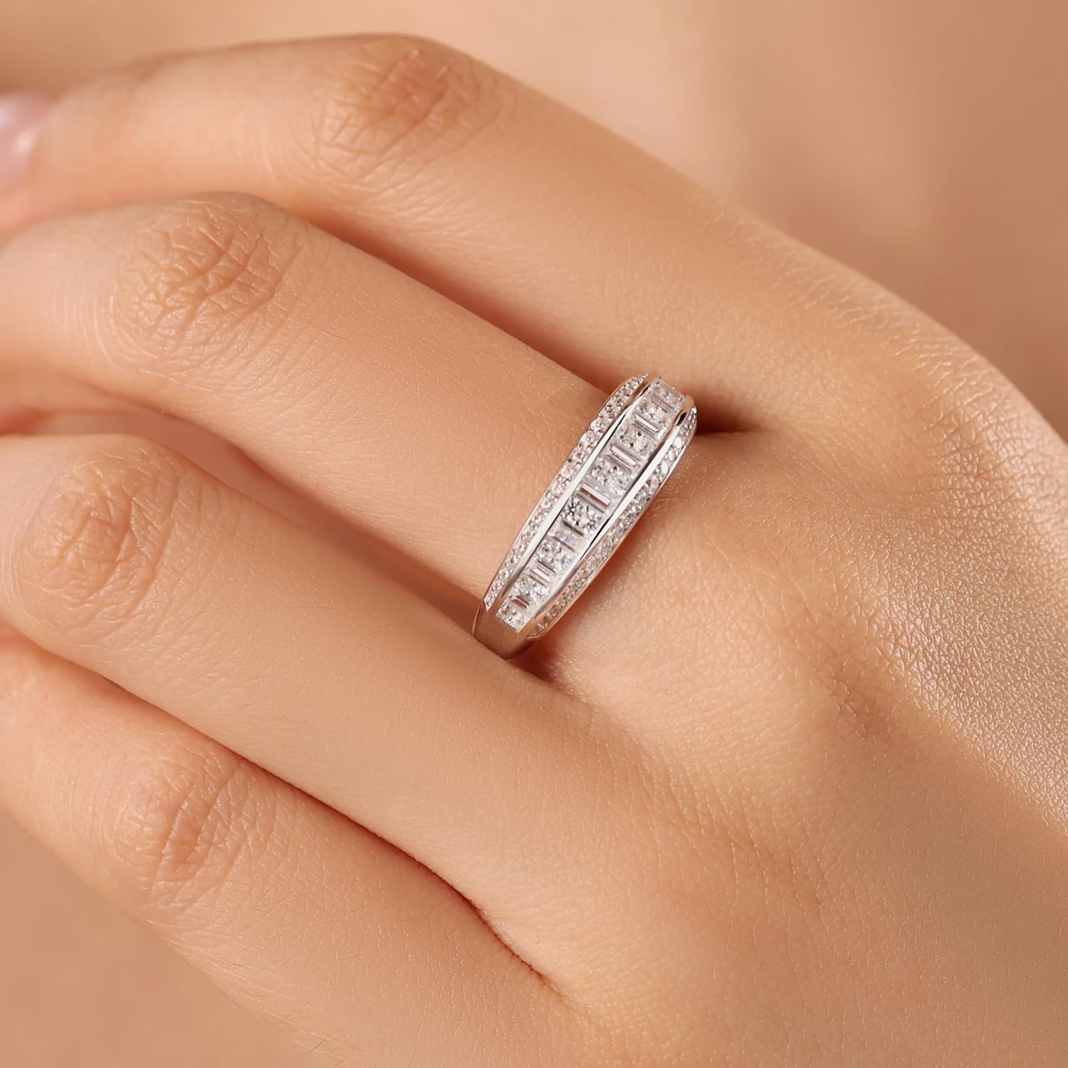 Moissanite Wedding Bands for Women Eternity Rings Round Emerald Cut 925 Sterling Silver Engagement Anniversary Size 5-10 - Image 5