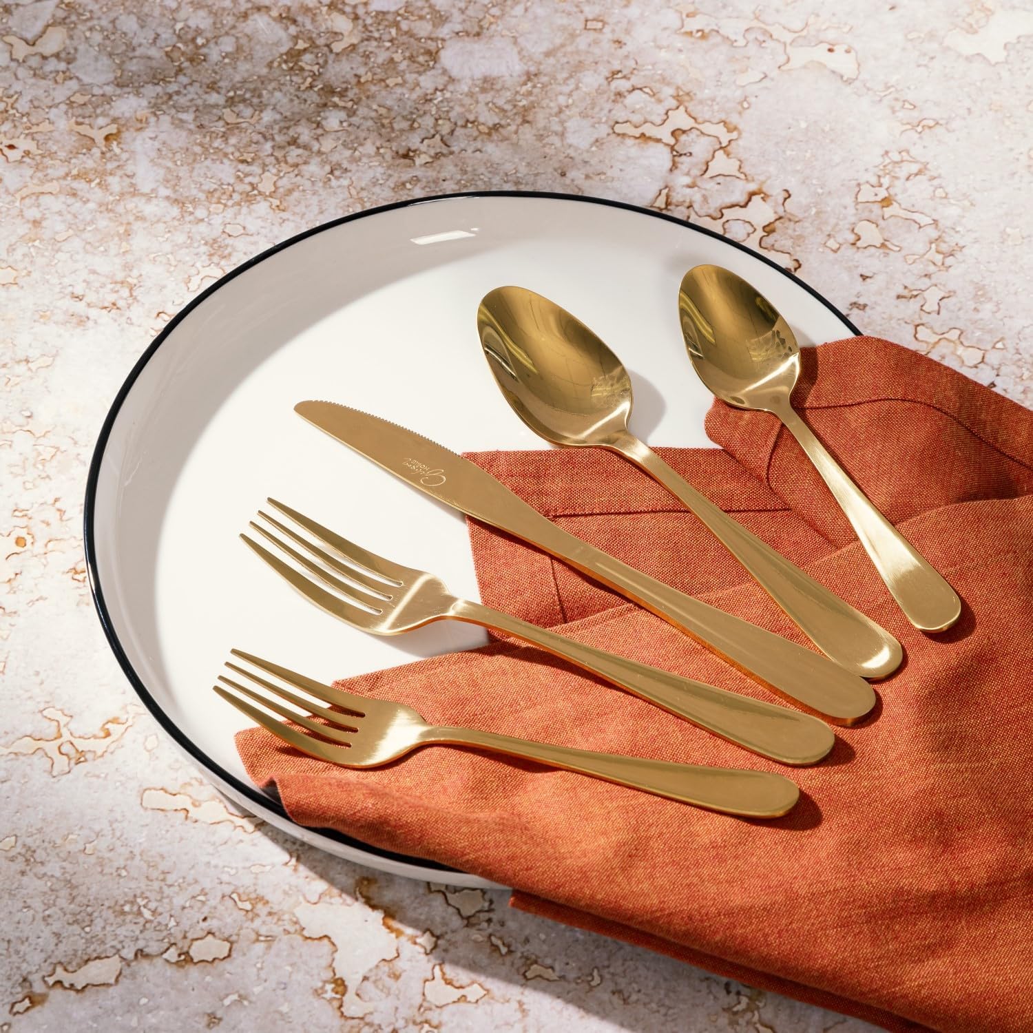 Gibson Home Ravidia Gold Heavy Gauge Flatware Cutlery Silverware Set 20 Pieces, Stainless Steel Colorful Utensils, Tableware Set Service for 4