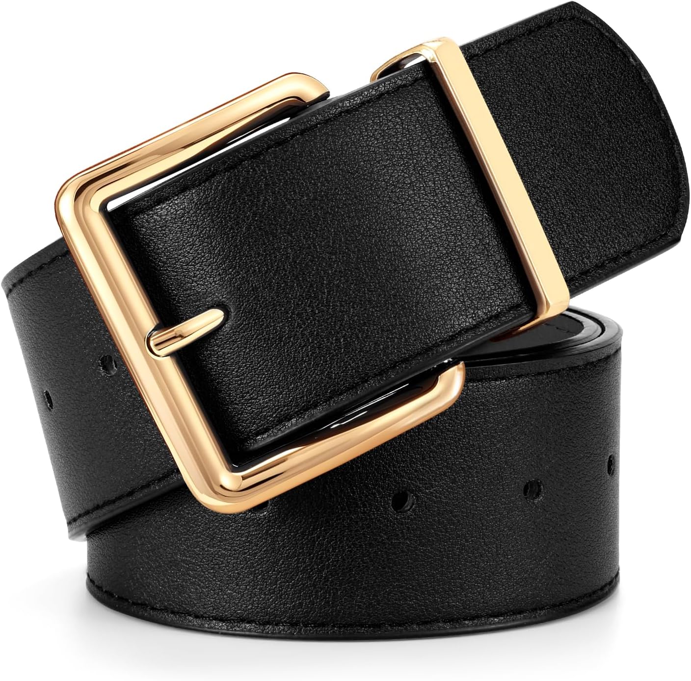 WERFORU Women Wide Belt for Dresses Thick Leather Belt with Big Gold Buckle Fahion Women Chunky Belt