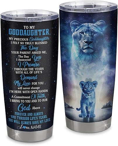 Vaso de acero inoxidable personalizado con texto en inglés To My Goddaughter From Godmother, vaso curvado de 20 onzas con texto en inglés To My
