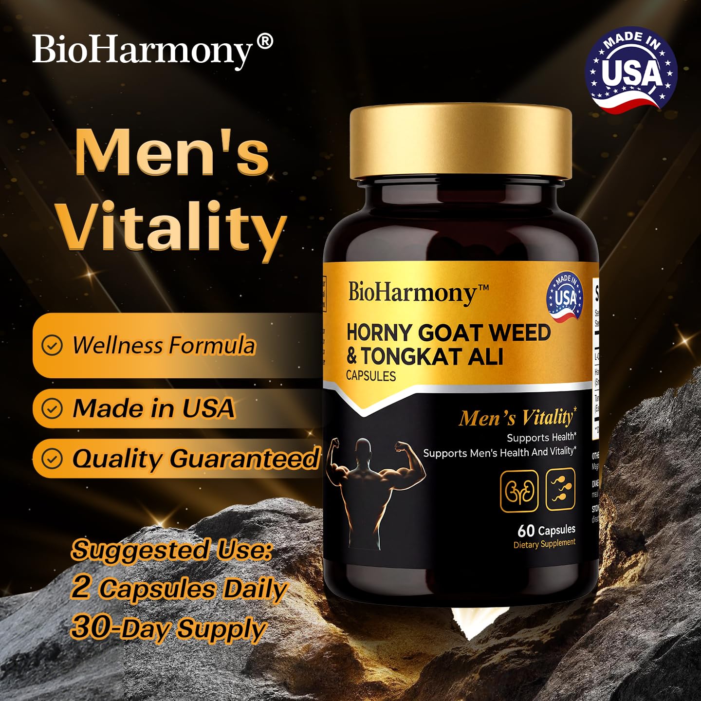 BioHarmony Hornygoatweed for Men, Tongkat Ali & L-Citrulline Supplement– 3-in-1 – Supports Male Vitality, Stamina,Energy & Endurance – 60 Capsules — Amazon image 5