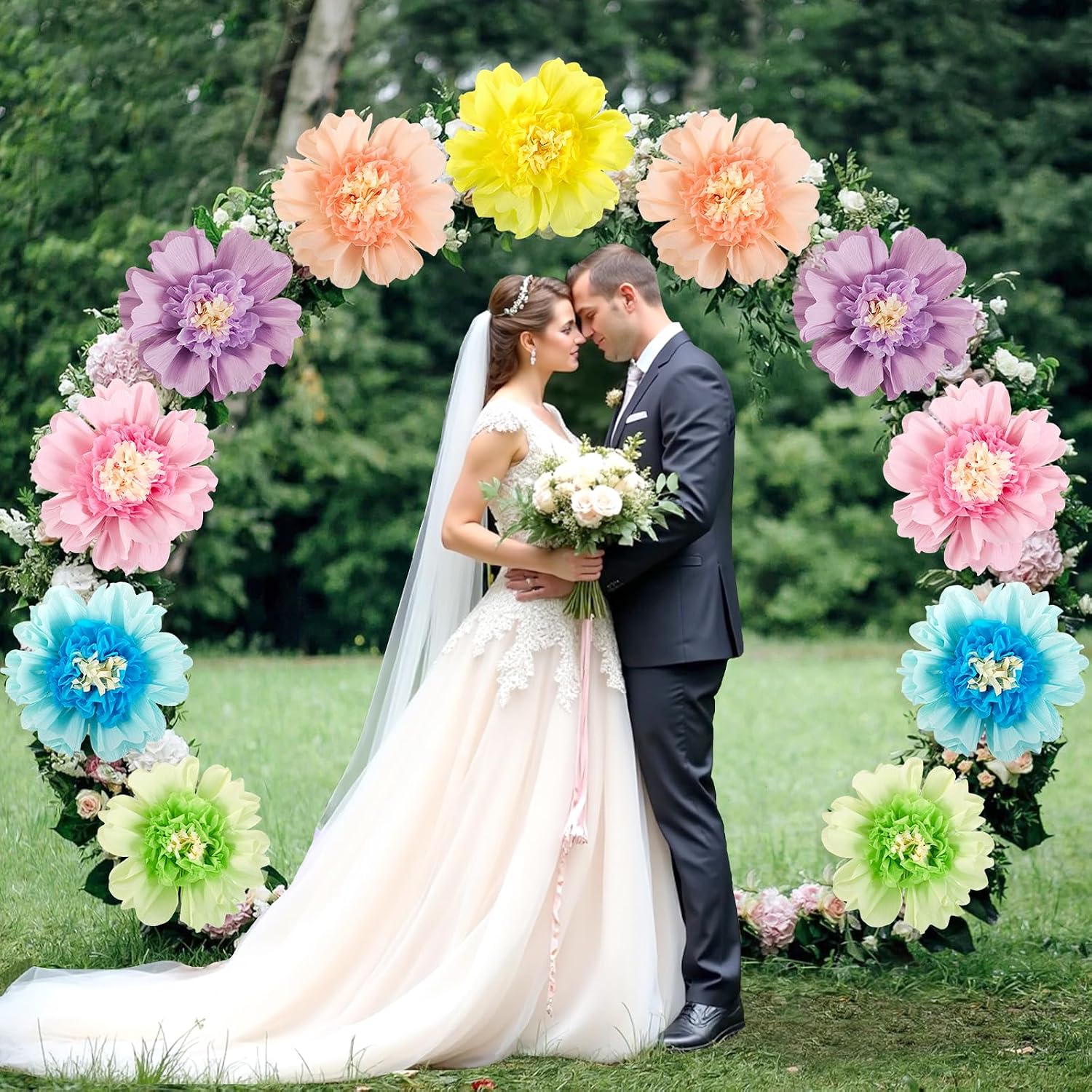 6PCS Pastel Paper Flowers Decorations for Wall 12 Inches Crepe Tissue Paper Flowers Large Flowers Spring Bulletin Board Decorations for Party Wedding Birthday BabyShower Classroom Decor