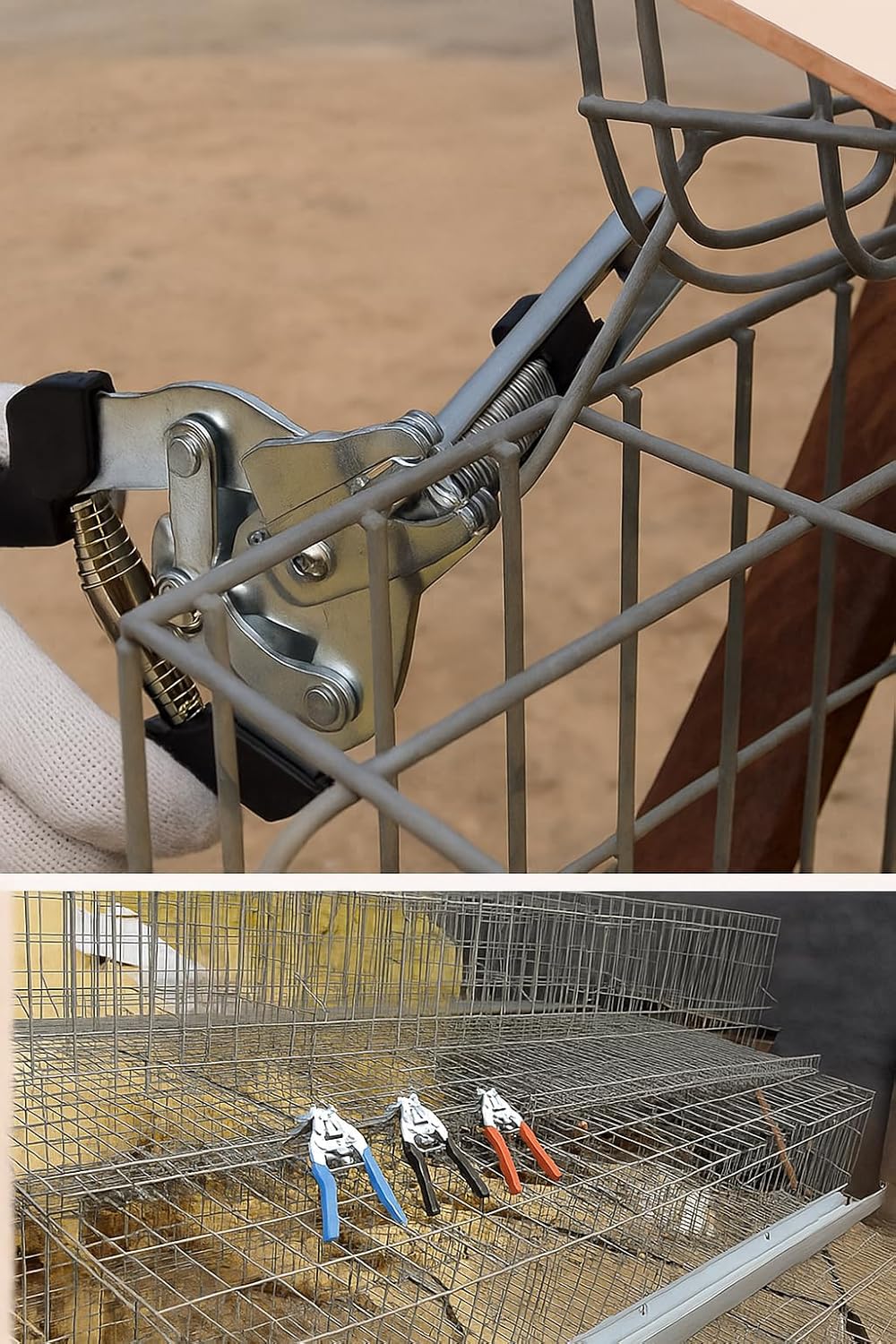 Hog Ring Pliers Kit with 600 Pcs of Galvanized Steel Hog Rings, Hog Ring Chicken Duck Goose Dog Cat Rabbit Kit Clamp with Nail Groove, Repair Hand Tools for Animal Cages, Wire Fencing, Railing-Yellow