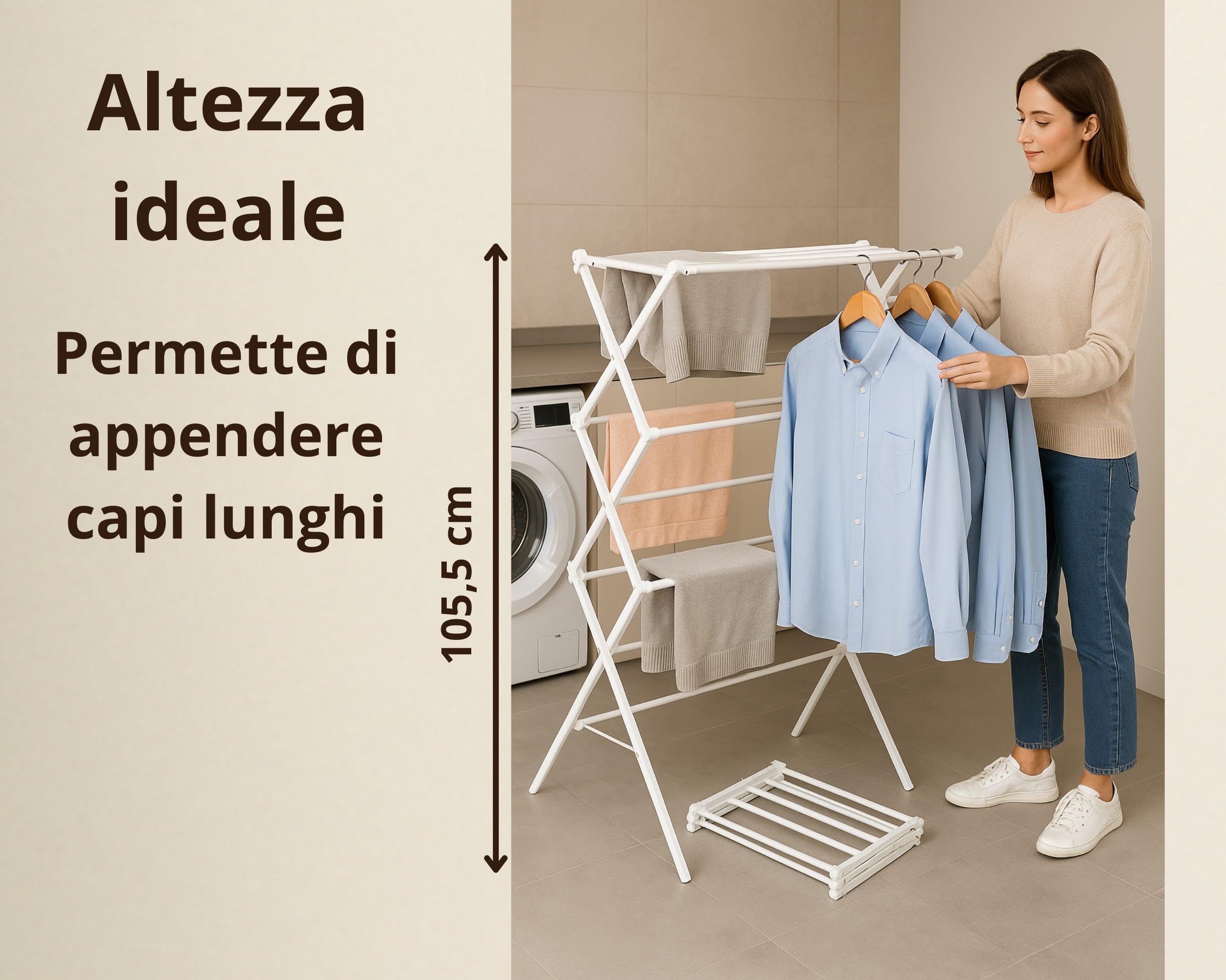 Stendibiancheria Estensibile e Pieghevole 58–102 cm | 2 Bracci Porta Appendiabiti