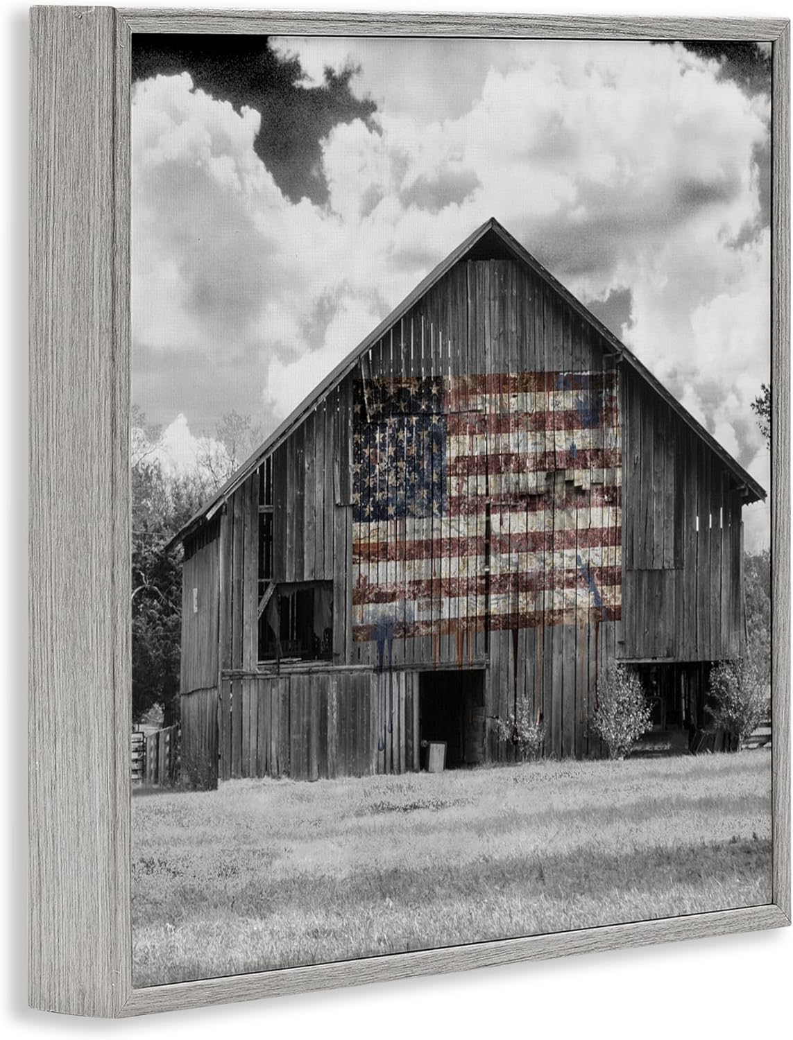 Stupell Industries USA Flag Monochrome Barn Gray Framed Giclee Art, design by Decent Exposures, 12 x 12
