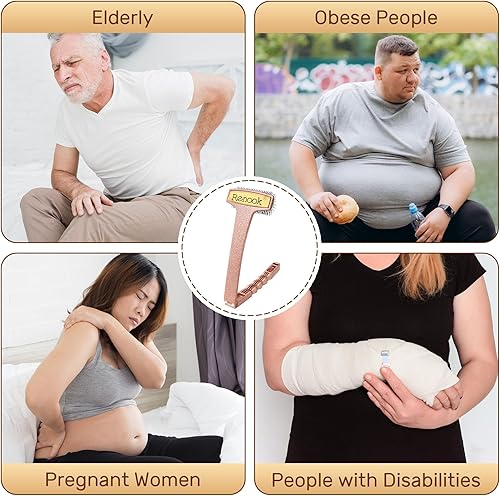 Miniatura 6 de RENOOK - Rascador de espalda, rascador de espalda de color champán brillante curvo y de mango largo con rodillos de masaje, bonito regalo de Navidad