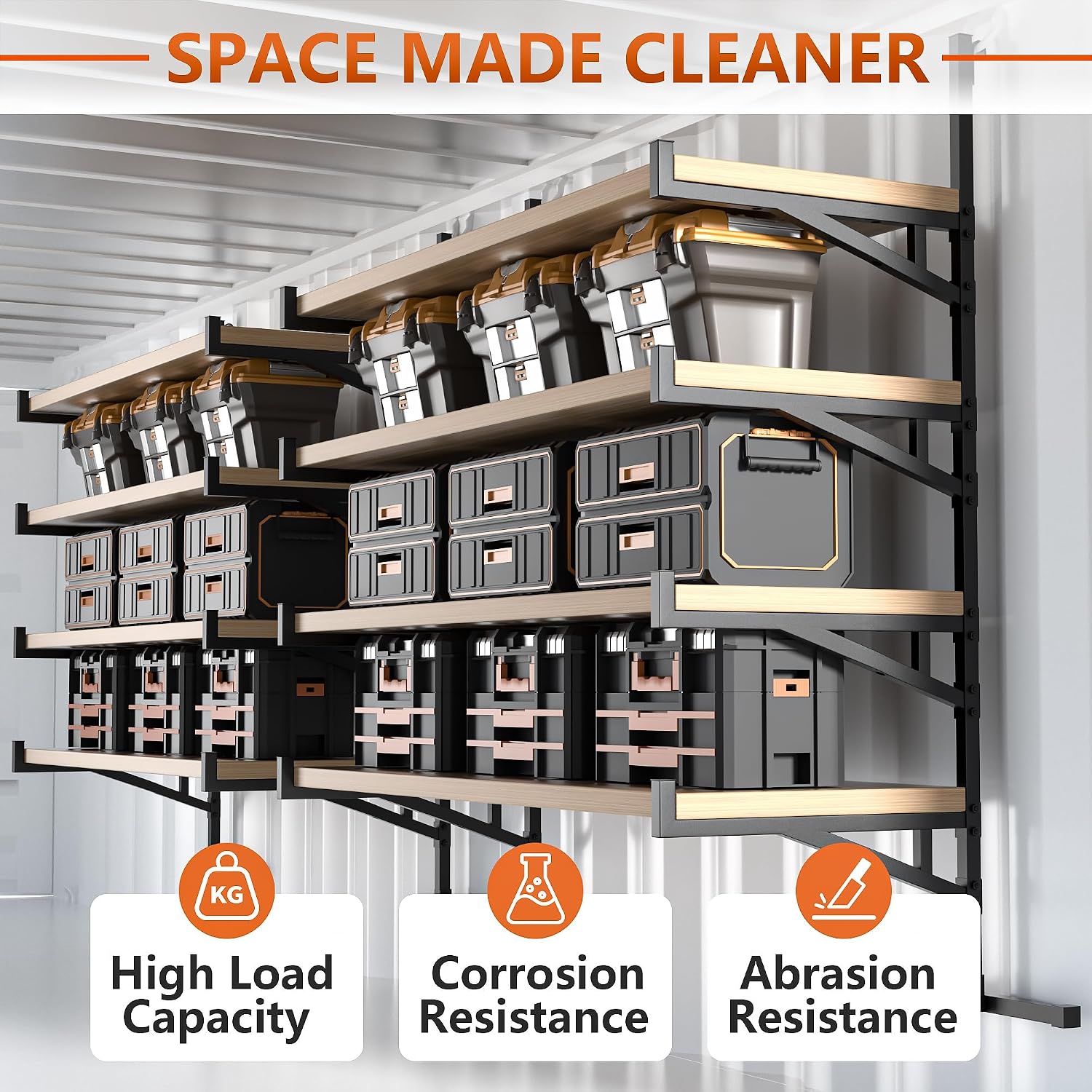 YOHKOH 4 Pack Shipping Container Shelving, Heavy-Duty Brackets with 1100 lbs, 19.88" W x 7.48" D x 66.92" H Adjustable 3-Tier Shelves, Easy Install Shipping Container Shelves & Accessories