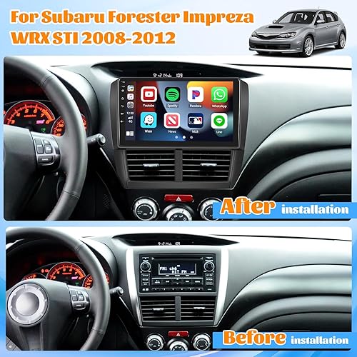 Miniatura 2 de Roinvou Estéreo CarPlay Android 2+64G para Subaru Forester Impreza WRX STI 2008-2012, CarPlay inalámbrico integrado con Android Auto, pantalla