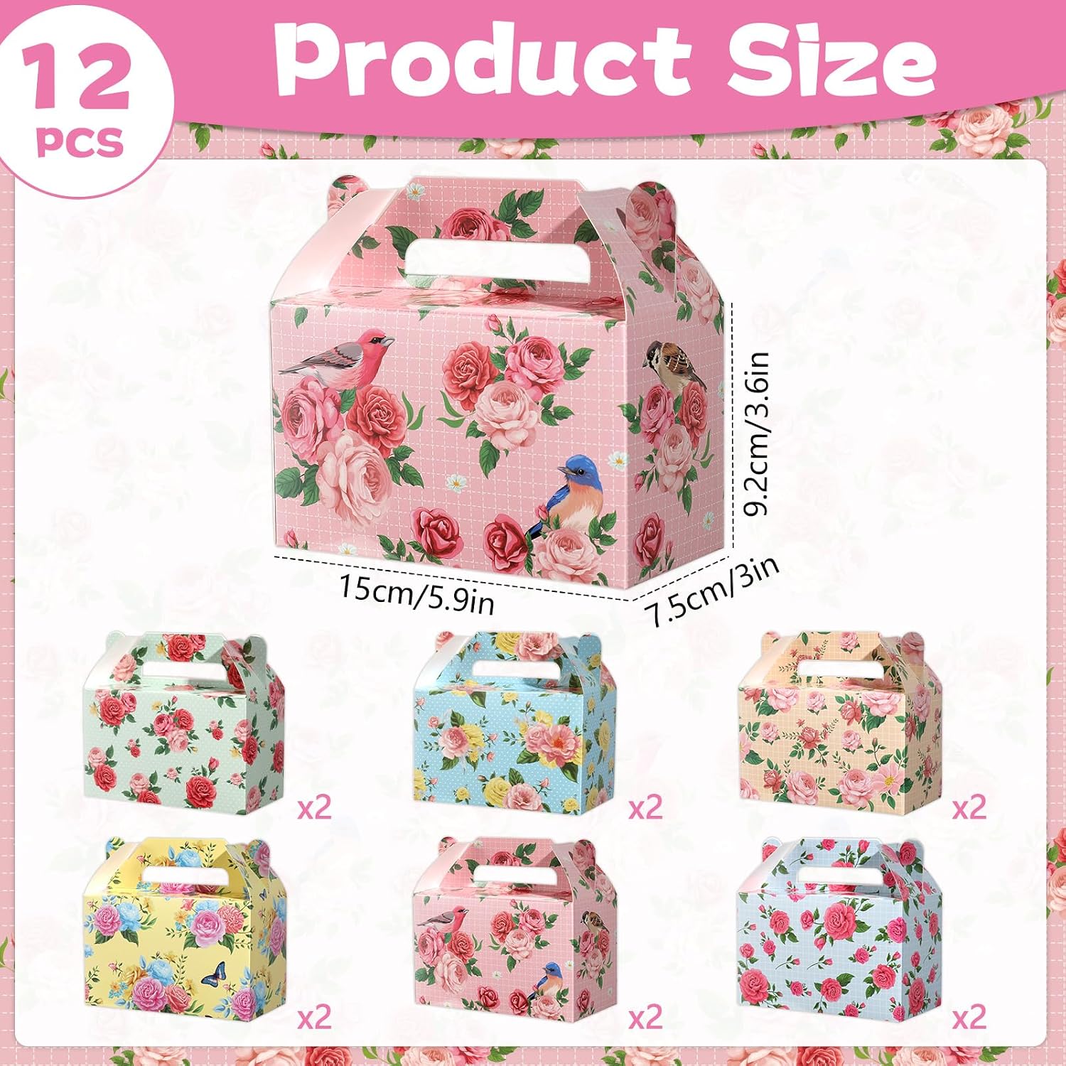 Yiaoyinnz 12Pcs Tea Party Favors Treat Boxes Bulk Tea Party Decorations Vintage Floral Goodie Candy Boxes for Garden Vintage Floral Mother’s Day Princess Birthday Wedding Bridal Baby Shower Supplies