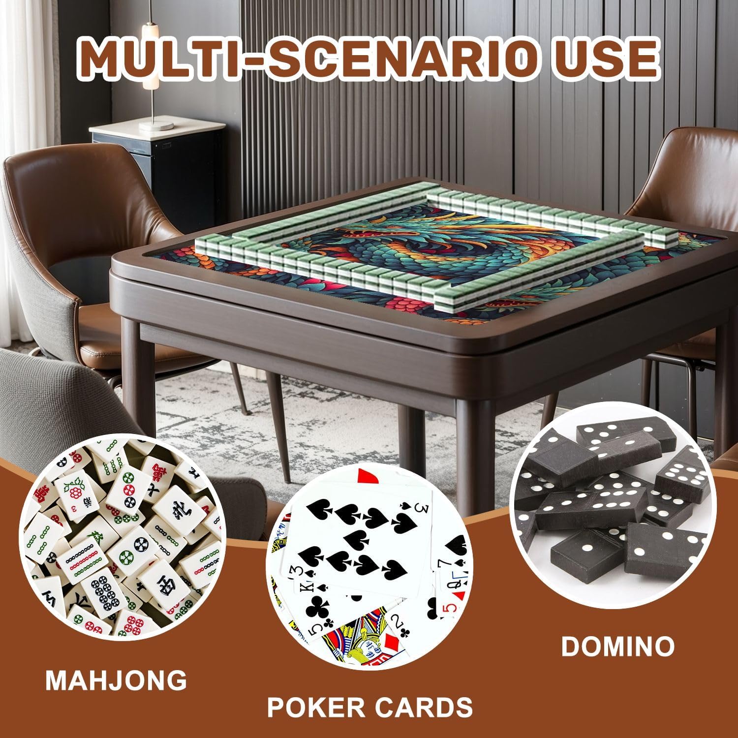 Mahjong Mat 31.5" x 31.5" Vibrant Dragon Fiery Scales Swirling Motion Non-Slip Noise Reduction Mahjong Tiles Table Cover for Dominoes Poker Card Board and Tile Games