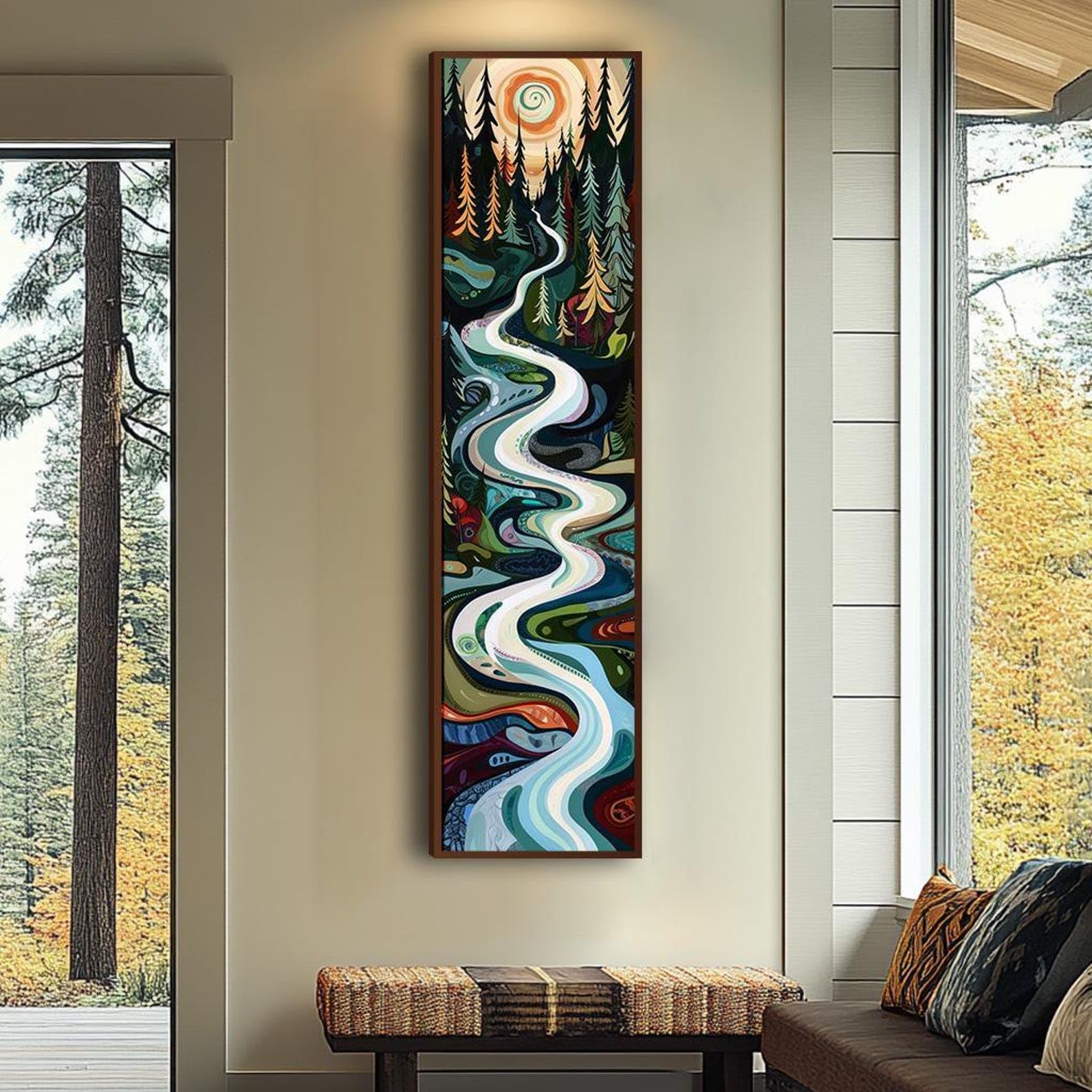 XINBAO Long Narrow Tall and Thin Canvas wall art, Tree wall art, Nature Wall Art, Vertical Wall Art, Mountain Painting(45x135cm/Frameless)