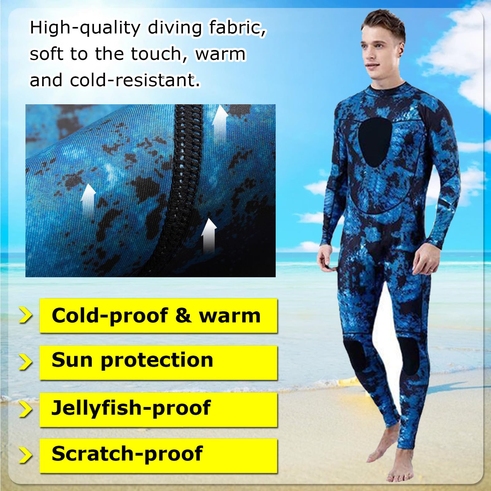 TOVCHEI Full Wetsuit 3MM Neoprene Back Zipper Long Sleeve Warm Wetsuit Anti-UV Scratch Jellyfish Diving Suit for Water Sports,B,M