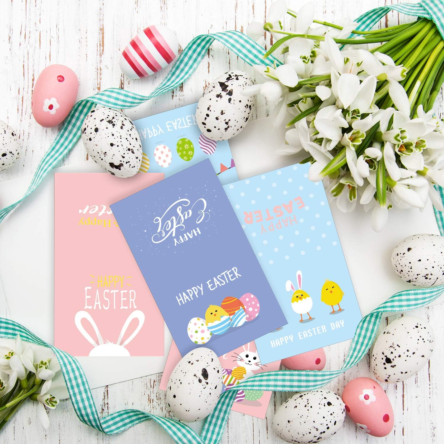 TUPARKA 36 Pack Happy Easter Cards, Easter Greeting Cards Assortment,Spring Note Cards with 36 Envelopes for Kids, 6 Designed