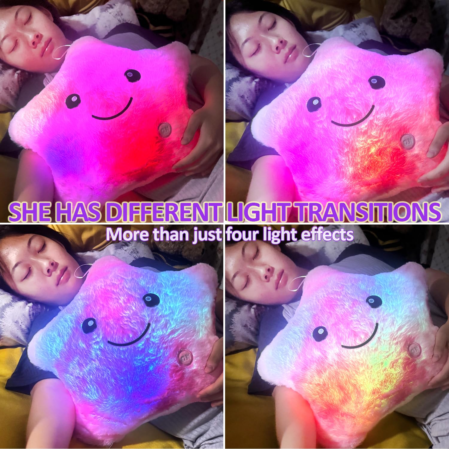 Kyduu Cuddly LED Cushion, LED Star Pillows, Light up pillow cushion, Star toy, Sensory toys for autism Glo pals, Glow pals - Image 4