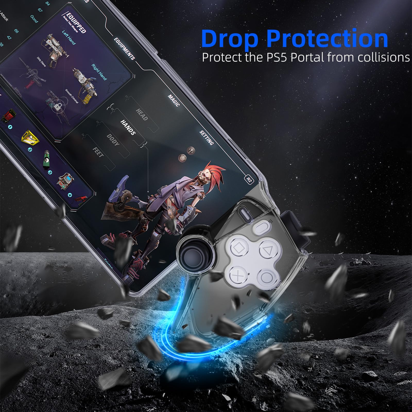 HEYSTOP Carcasa Compatible con Playstation Portal, Funda a Prueba de Polvo para Playstation Portal, Accesorio PS5 Portal, contra Caídas y Arañazos, Protección Carcasa de Joystick (Negro Transparente)