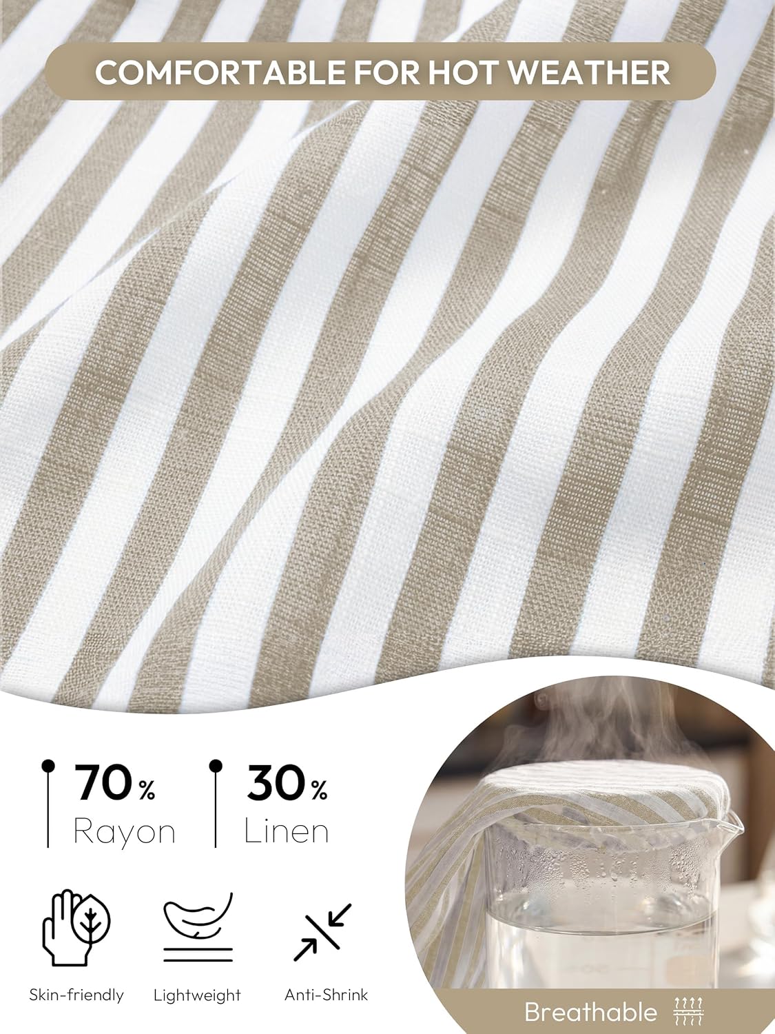 SEVEGO Tall Women 32"/34"/36" Inseam Striped Linen Pants Elastic Waist Wide Leg Pants Casual Summer Beach Trousers