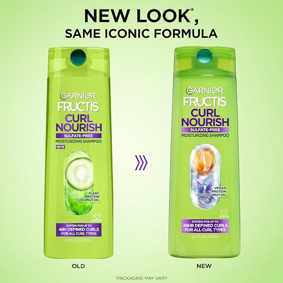 Garnier Fructis Curl Nourish Sulfate Free Moisturizing Shampoo, 12.5 Fl Oz, 1 Count (Packaging May Vary)