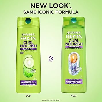 Garnier Fructis Curl Nourish Sulfate Free Moisturizing Shampoo, 12.5 Fl Oz, 1 Count (Packaging May Vary)