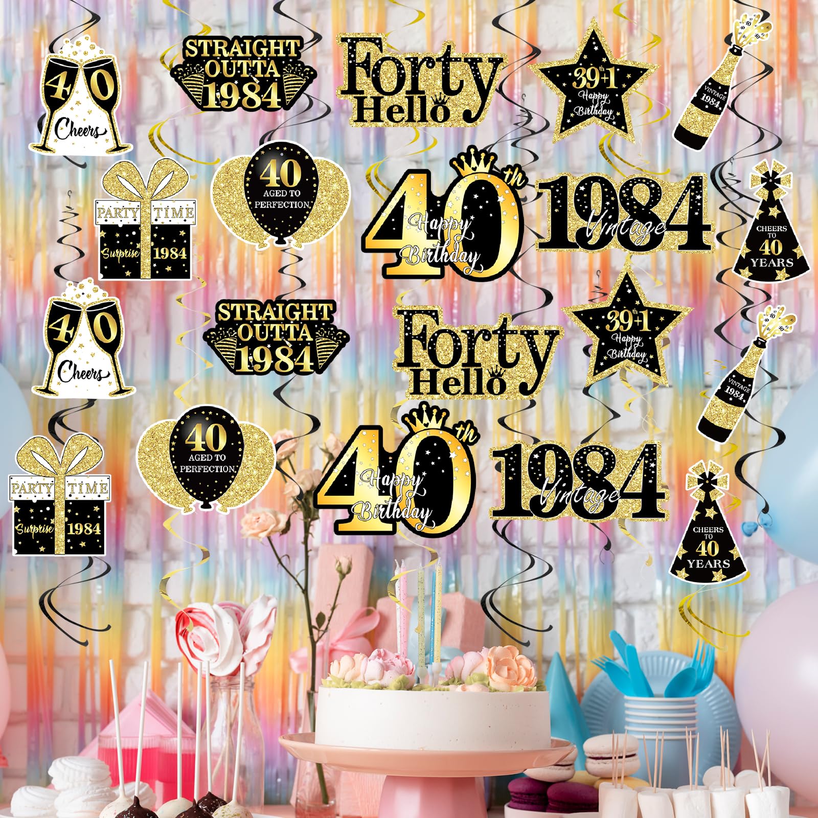 36Pcs Black Gold Happy Birthday Party Hanging Swirls Decorations...