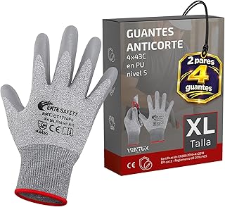 Guantes anticortes 4x43C Protección Nivel 5 || Certificación EN388 || Guantes de trabajo || Resistentes y versátiles || ideales para trabajos de jardinería-bricolaje || 2 pares Talla XL