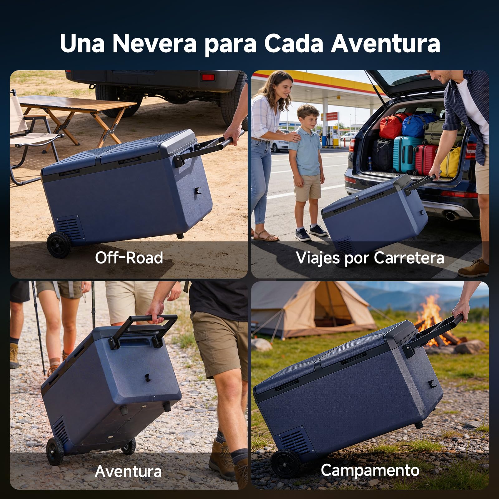 AAOBOSI Nevera Portátil 75L, Nevera 12v Compresor de Doble Zona, con Ruedas y Asa Telescópica, IPX4 Impermeable, Control por App, 12V/230V de -20°C a 20°C para Coche, Camping, Barco y Autocaravana