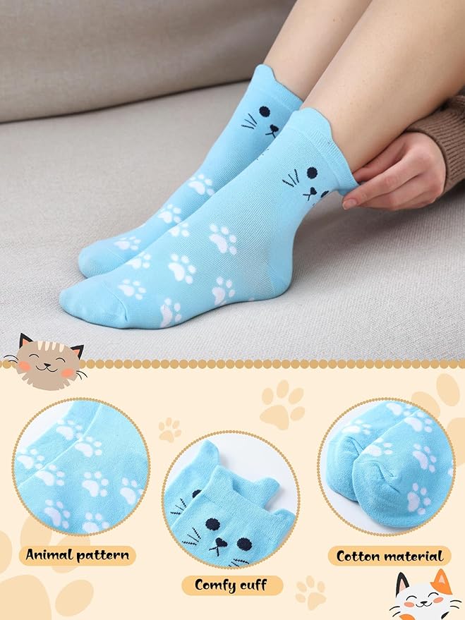 Fourluoo 30 Pares Medias Mujer Algodón Animales Calcetines Novedad miniatura 5