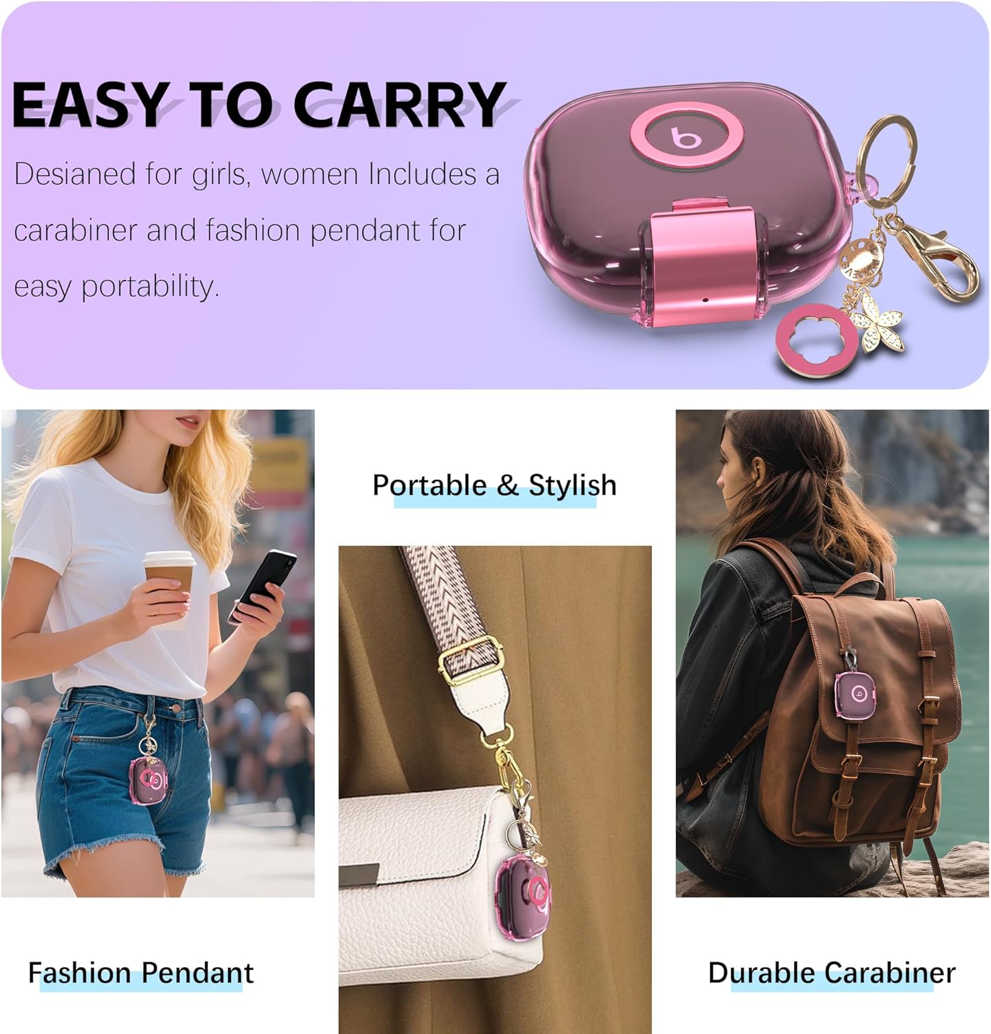 Clear Cover for Powerbeats Pro 2 Case with Secure Lock & Phone Stand, Soft TPU Protective Cover Compatible with Beats Powerbeats Pro 2 Earbuds Accessories with Fashion Keychain for Women (Clear Pink) - Image 6